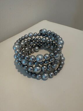 Multi-Strand Silver Beaded Coil Bracelet for Women